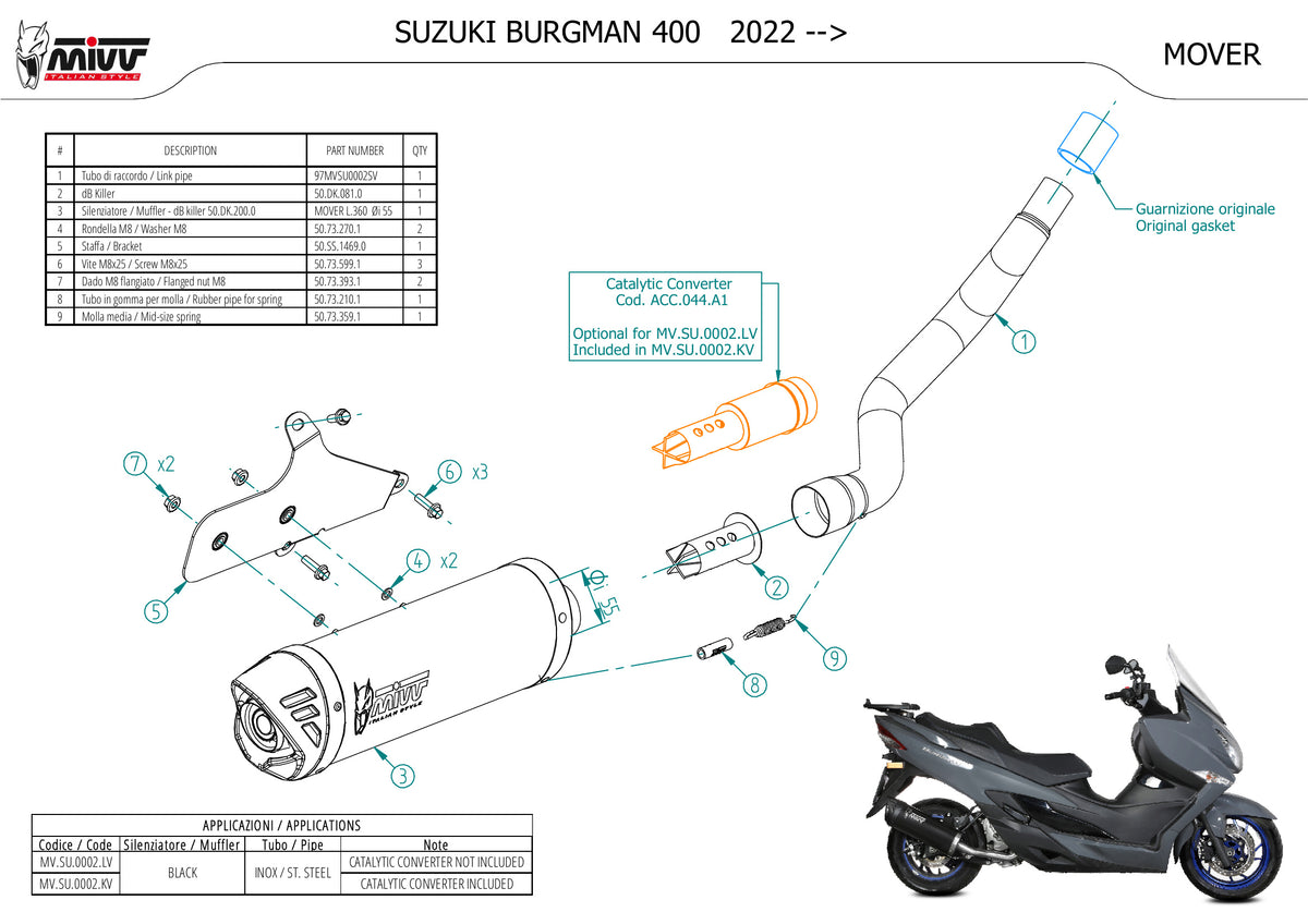 MIVV MOVER Auspuff schwarz passend für SUZUKI BURGMAN 400 2022-2024