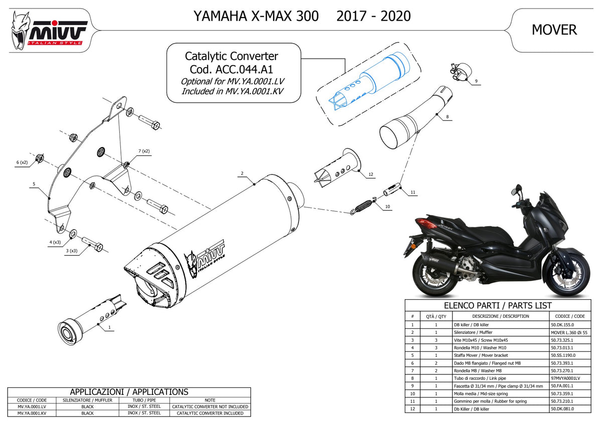 MIVV MOVER Auspuff Edesltahl schwarz passend für YAMAHA X-MAX 300 2017-2020