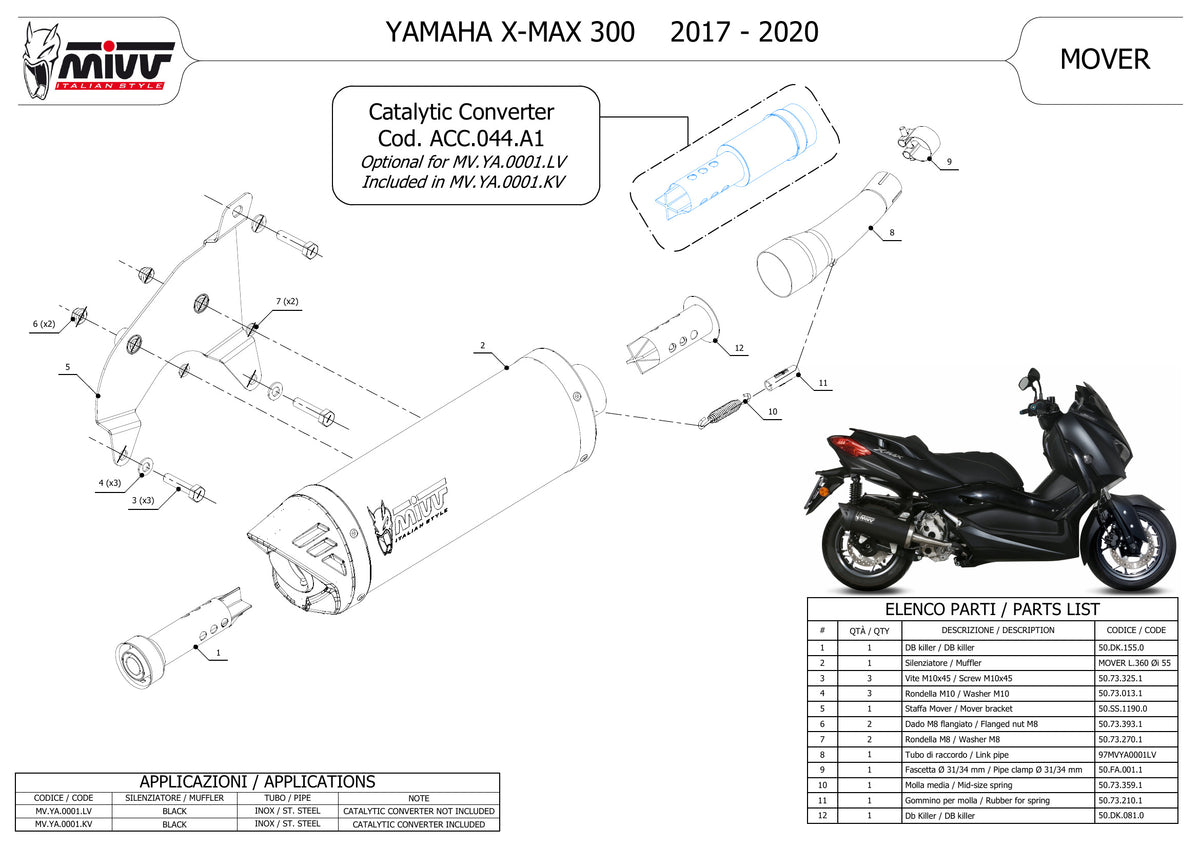 MIVV MOVER Auspuff Edesltahl schwarz passend für YAMAHA X-MAX 300 2017-2020