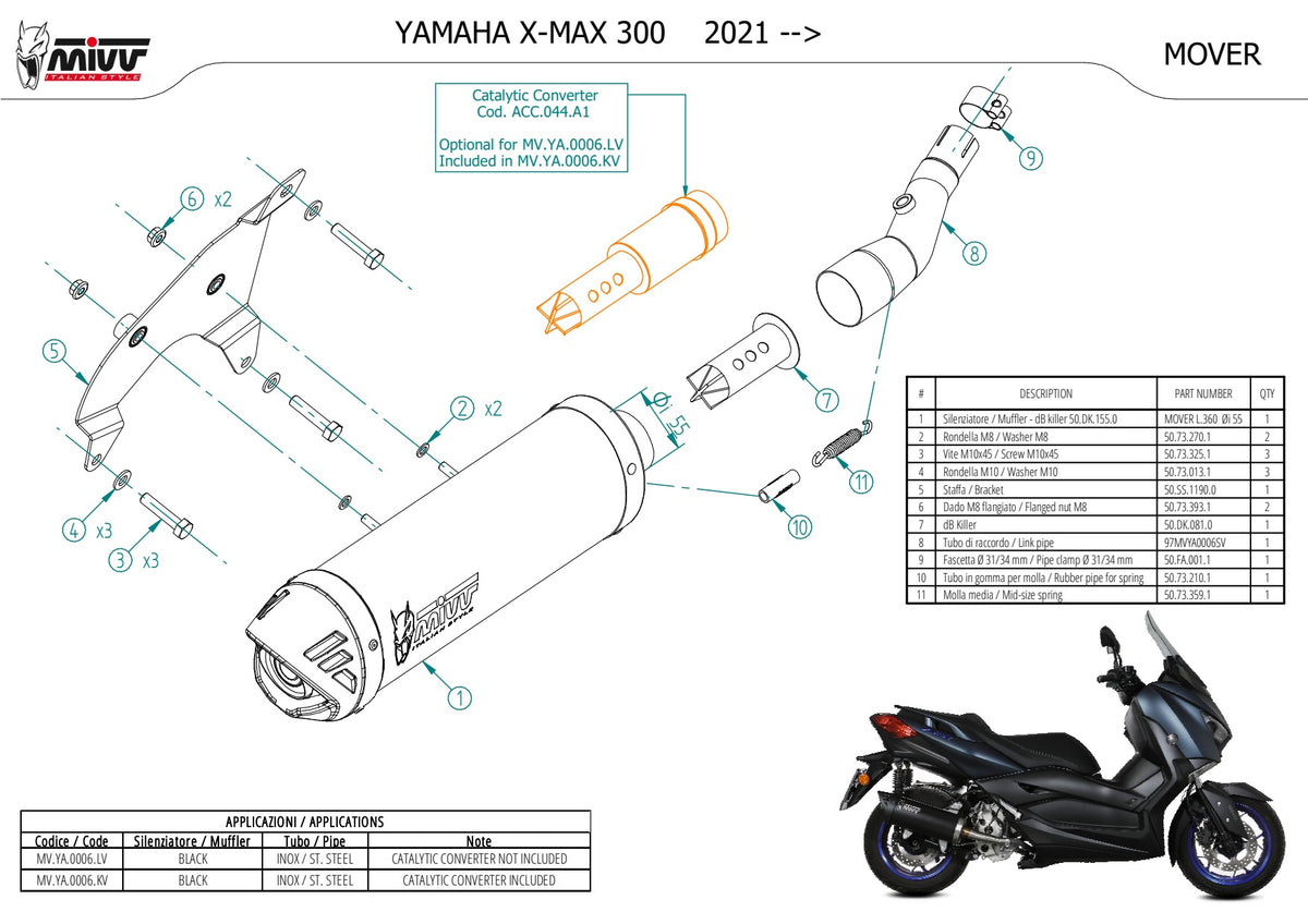 MIVV MOVER Auspuff Komplettanlage schwarz passend für YAMAHA X-MAX 300 2021-2024