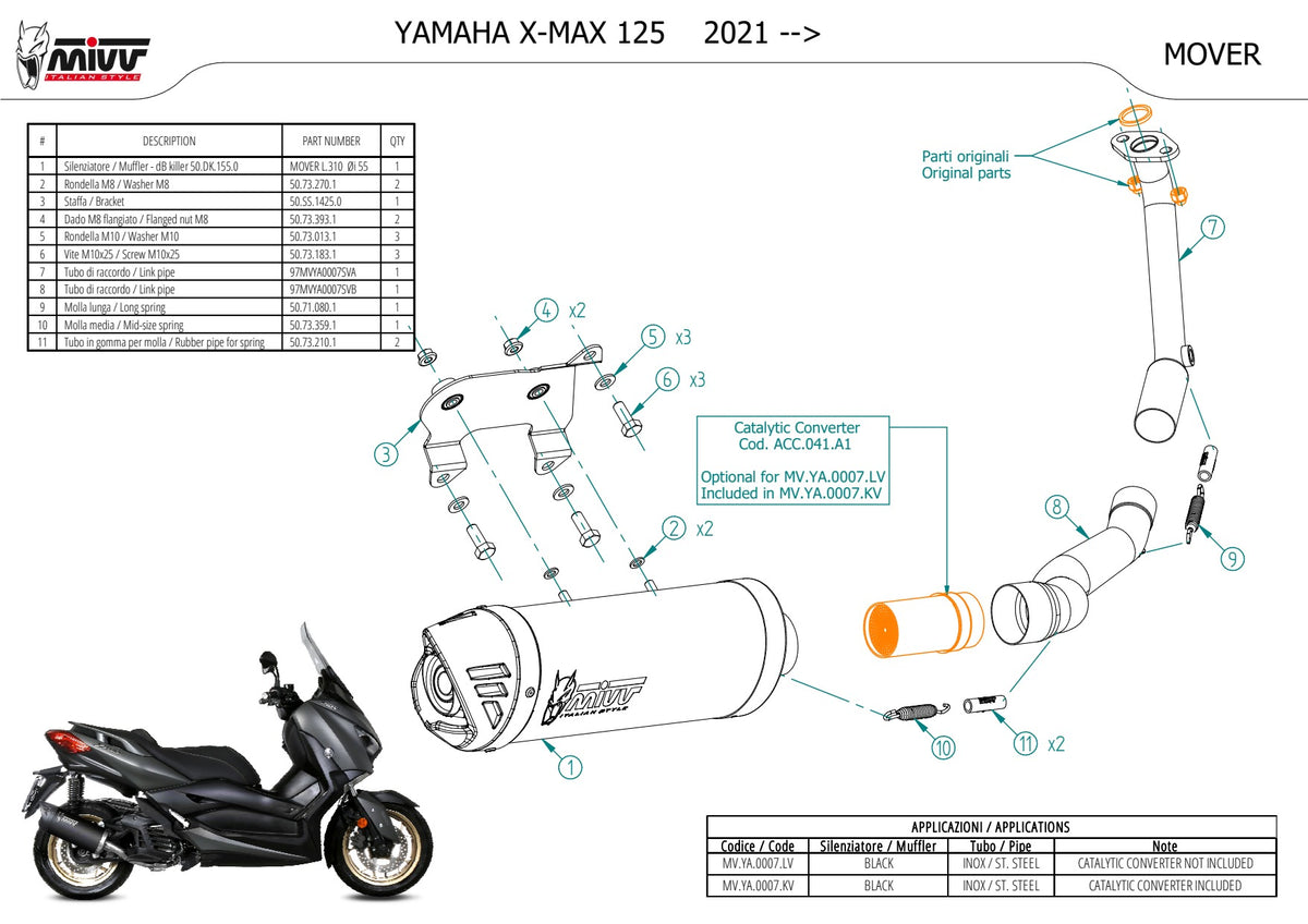 MIVV MOVER Auspuff Komplettanlage schwarz passend für YAMAHA X-MAX 125 2021-2024
