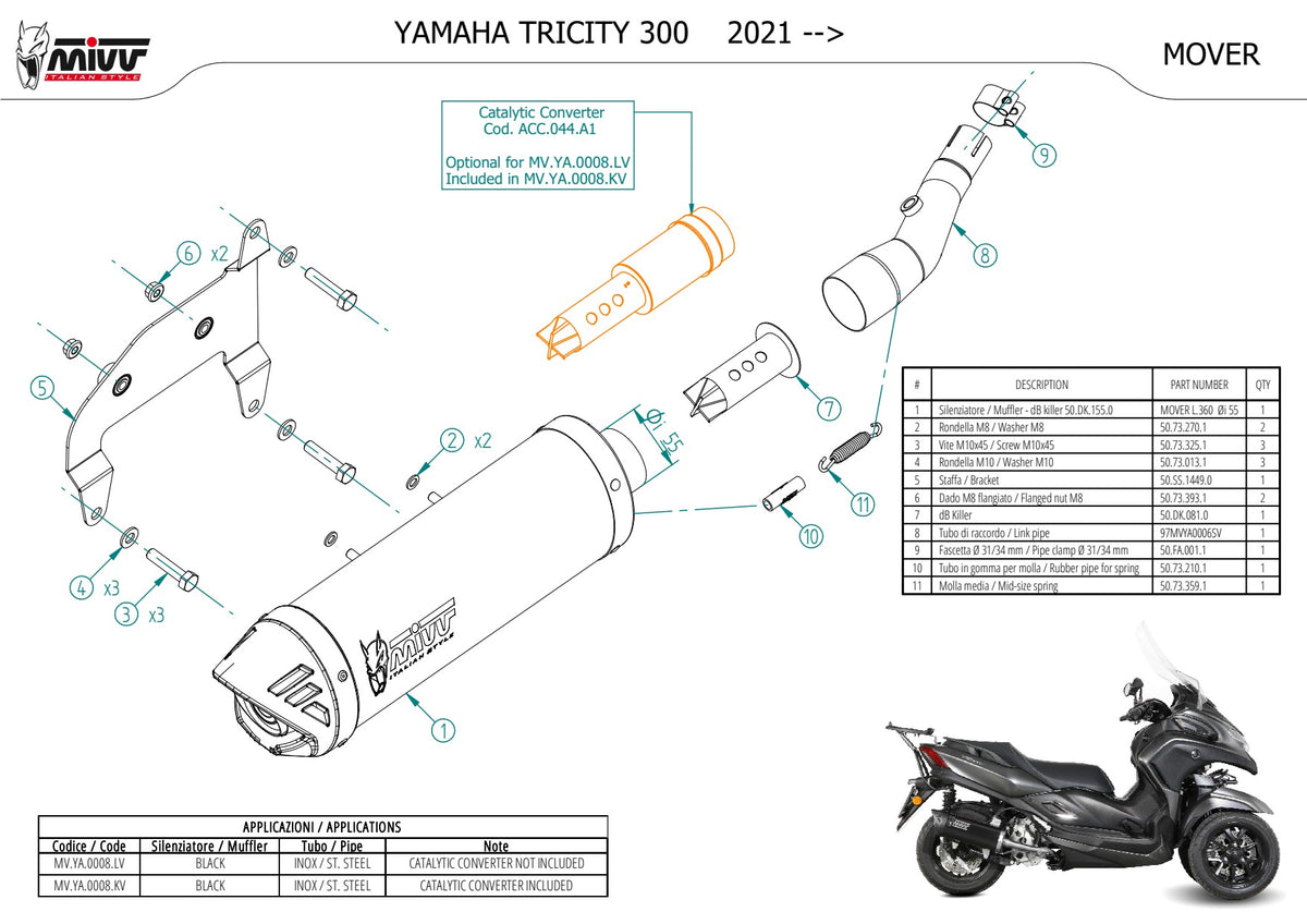 MIVV MOVER Auspuff schwarz passend für YAMAHA TRICITY 300 2021-2024