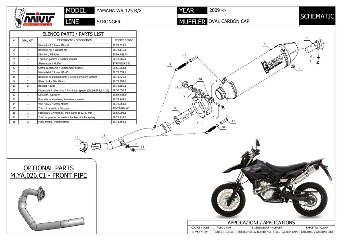 MIVV Stronger Auspuff Edelstahl passend für Yamaha WR 125 R-X 2009-2016