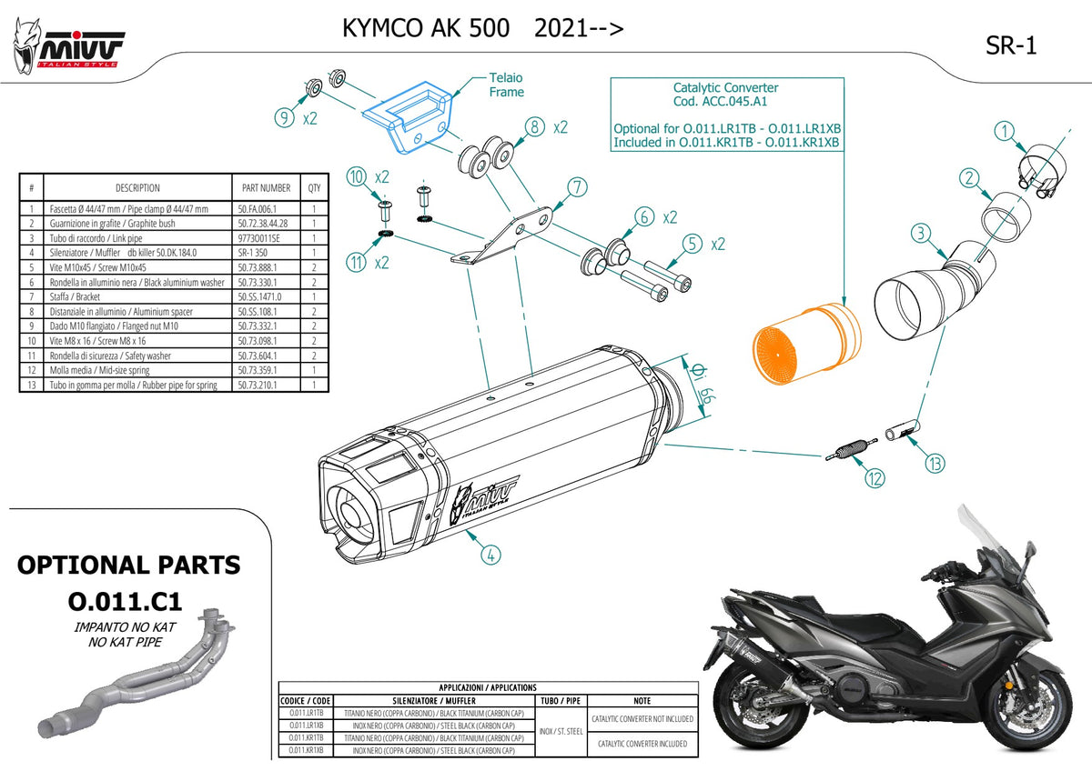 MIVV SR-1 Auspuff Titan schwarz passend für KYMCO AK 550 2021-2024
