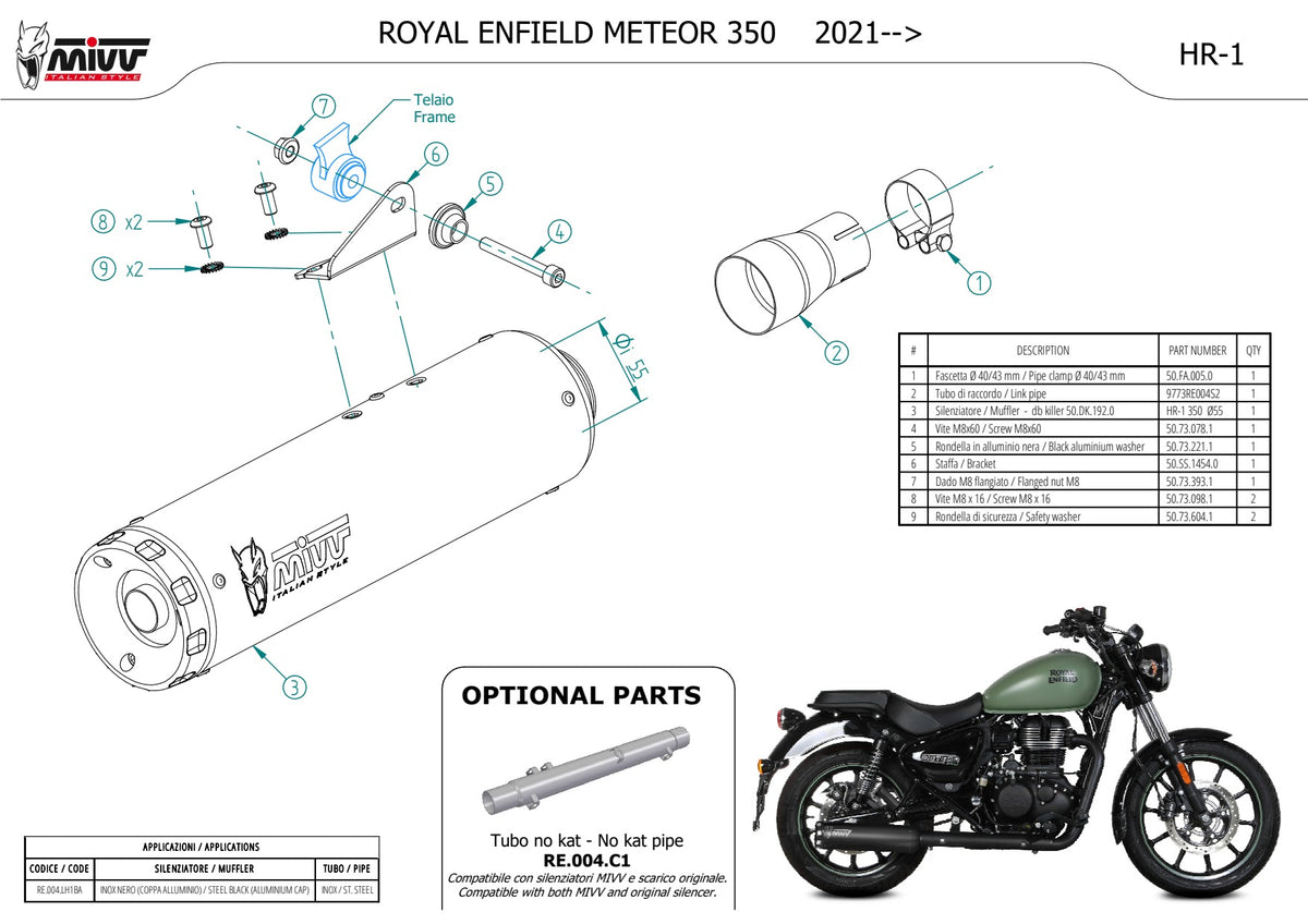 MIVV HR-1 Auspuff schwarz passend für ROYAL ENFIELD METEOR 350 2021-2024