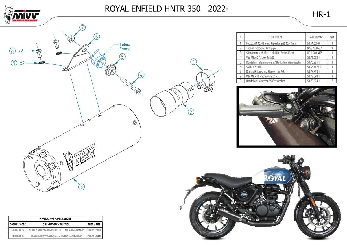 MIVV HR-1 Auspuff schwarz passend für ROYAL ENFIELD HNTR 350 2022-2024