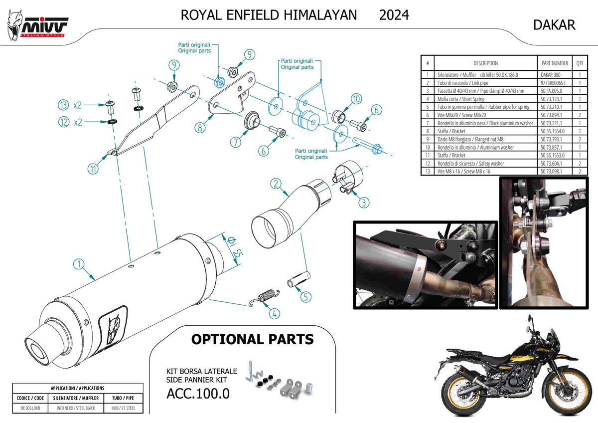 MIVV DAKAR Auspuff schwarz passend für ROYAL ENFIELD HIMALAYAN 450 2024-2024