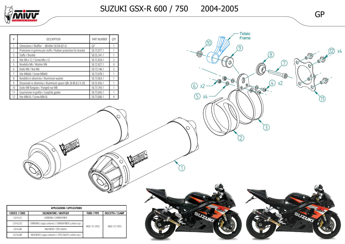 MIVV GP Auspuff Carbon passend für Suzuki GSX-R 600 - GSX-R 750 2004-2005