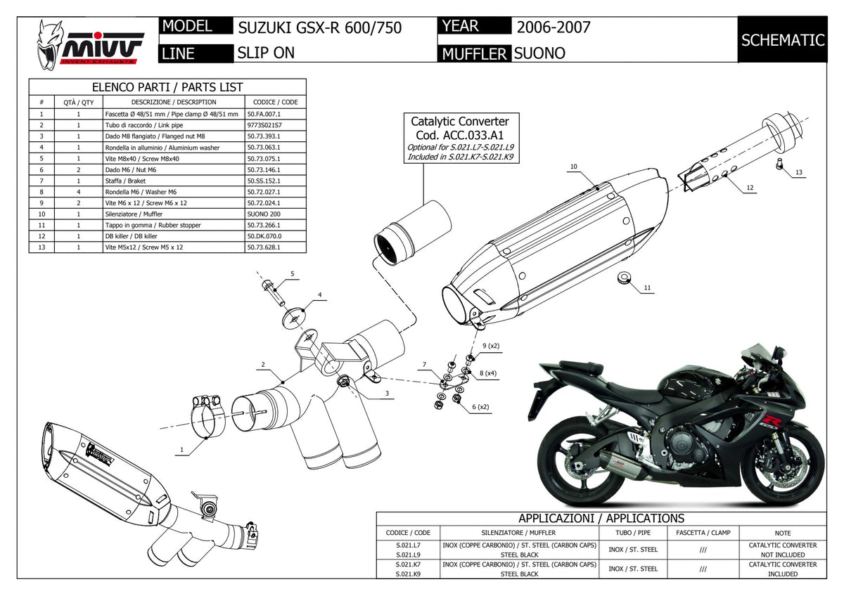 MIVV Suono Auspuff schwarz passend für SUZUKI GSX-R 600 2006-2007