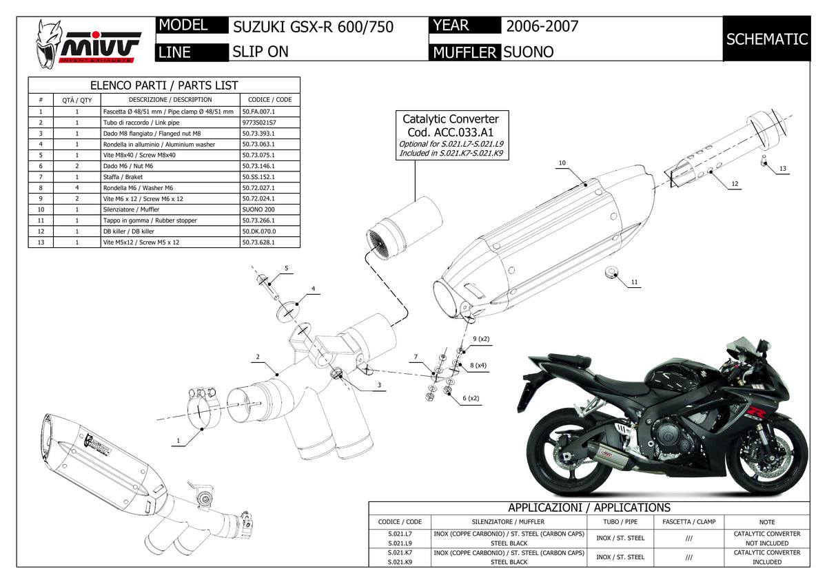 MIVV Suono Auspuff Edelstahl passend für SUZUKI GSX-R 600 2006-2007