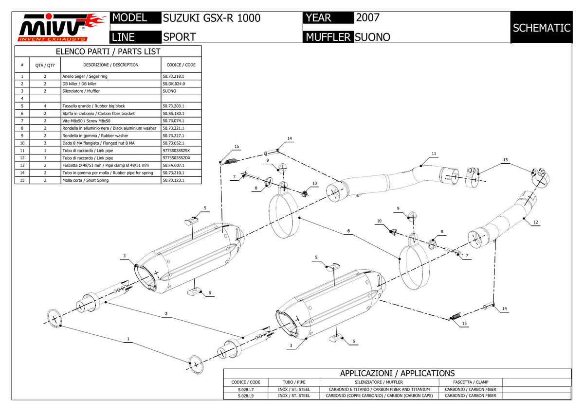 MIVV Suono Auspuff schwarz passend für Suzuki GSX-R 1000 2007-2008