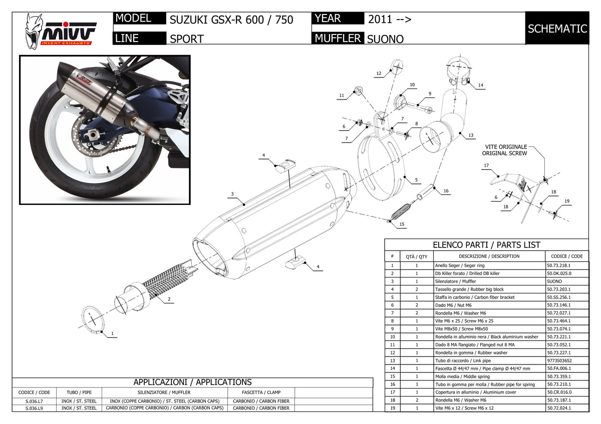 MIVV Suono Auspuff schwarz passend für SUZUKI GSX-R 600 2011-2016