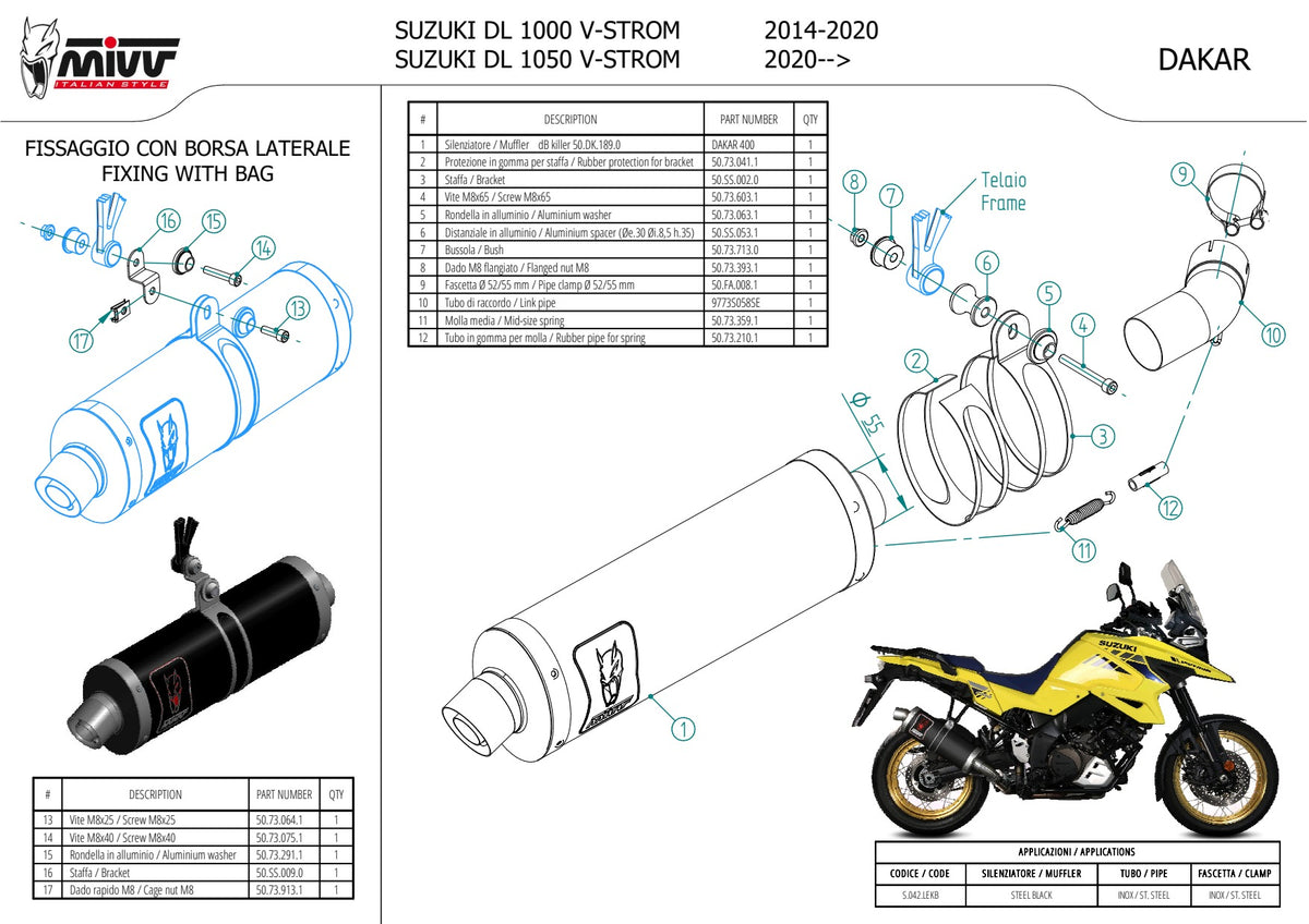 MIVV DAKAR Auspuff schwarz passend für SUZUKI V-STROM 1000 2014-2020