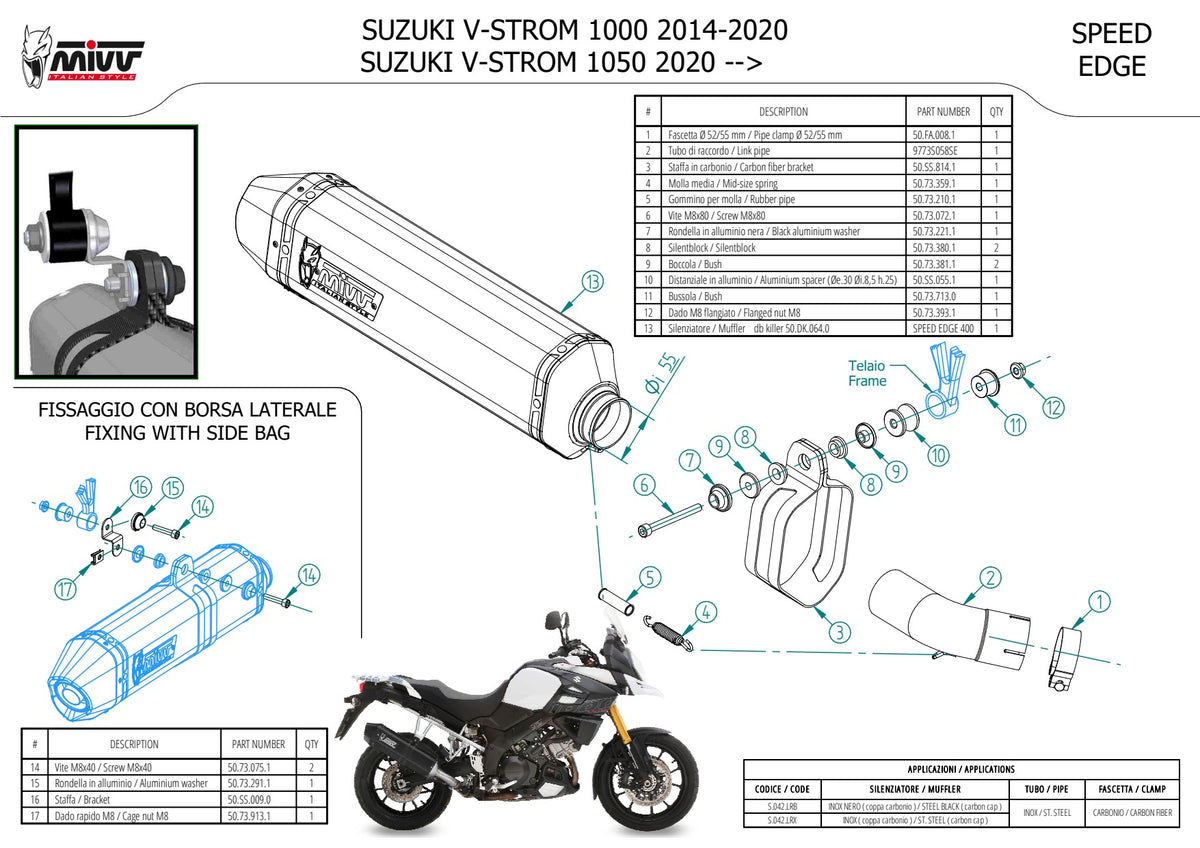 MIVV Speed Edge Auspuff silber passend für SUZUKI V-STROM 1000 2014-2020