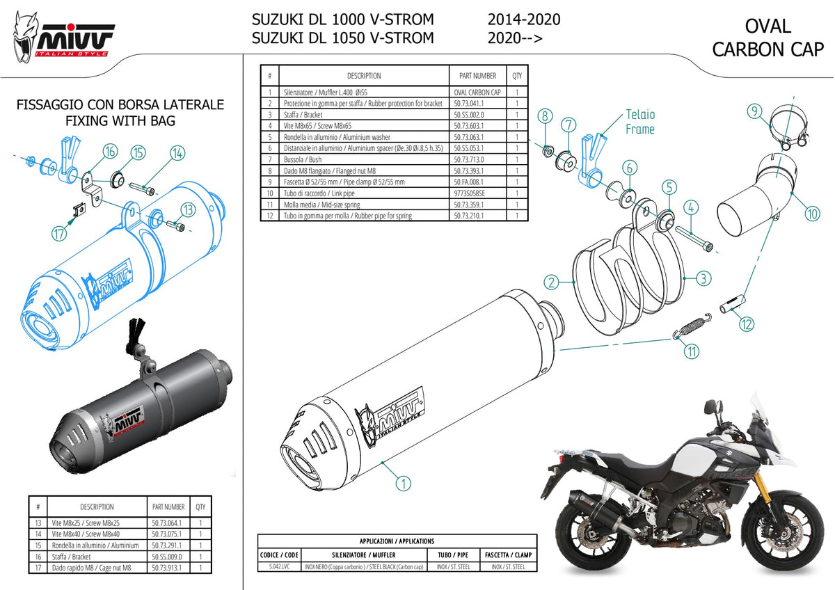 MIVV Oval Auspuff schwarz passend für SUZUKI V-STROM 1050 2020-2026