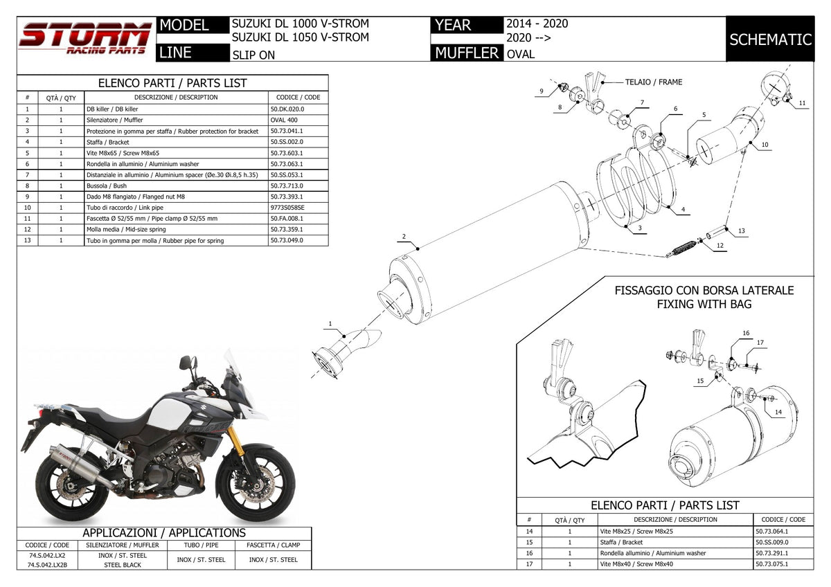 STORM OVAL Auspuff schwarz passend für Suzuki DL 1000/1050/XT V-Strom 2014-2024