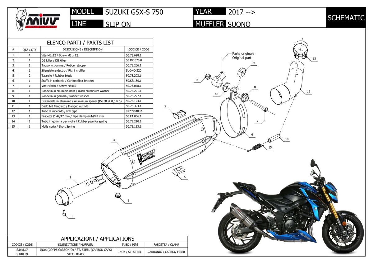 MIVV Suono Auspuff Edelstahl passend für Suzuki GSX-S 750 2017-2020