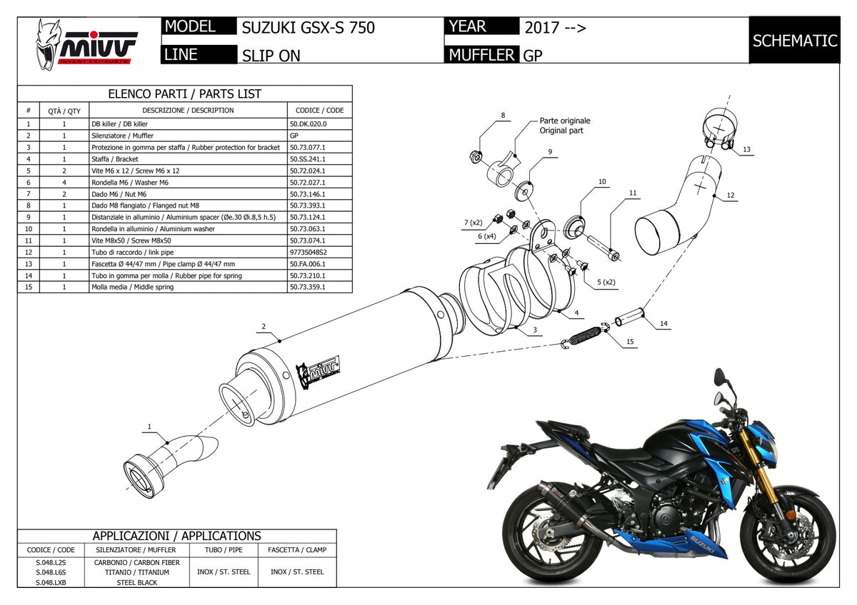 MIVV GP Auspuff Carbon passend für Suzuki GSX-S 750 2017-2020