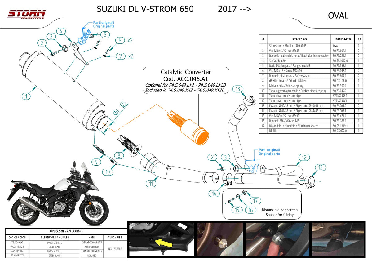 STORM OVAL Auspuff schwarz passend für Suzuki V-Strom 650 2017-2024