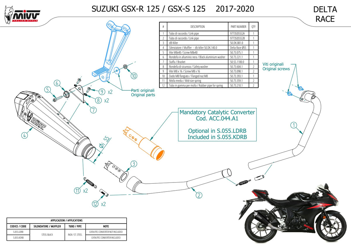 MIVV Delta Race Auspuff Komplettanlage passend für SUZUKI GSX-S 125 2017-2020