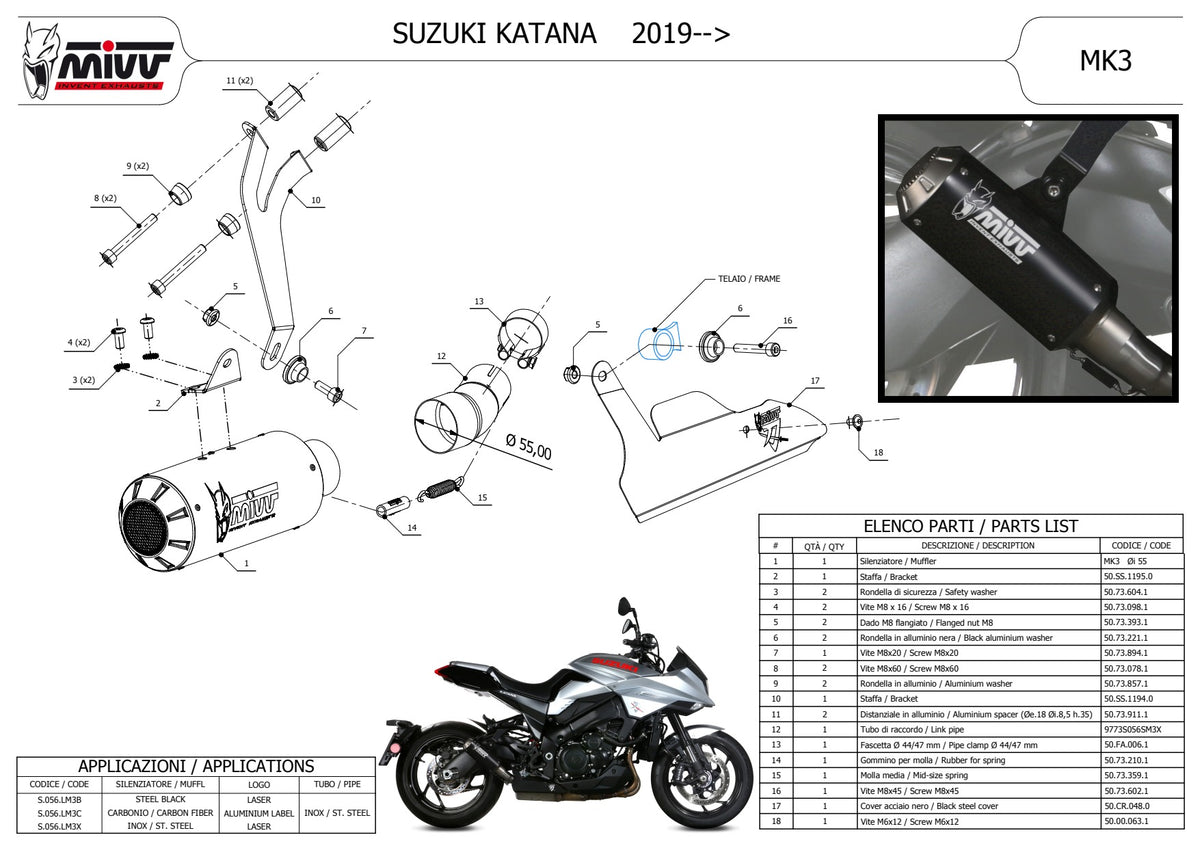 MIVV MK3 Auspuff Carbon passend für SUZUKI GSX-S 1000 KATANA 2019-2024