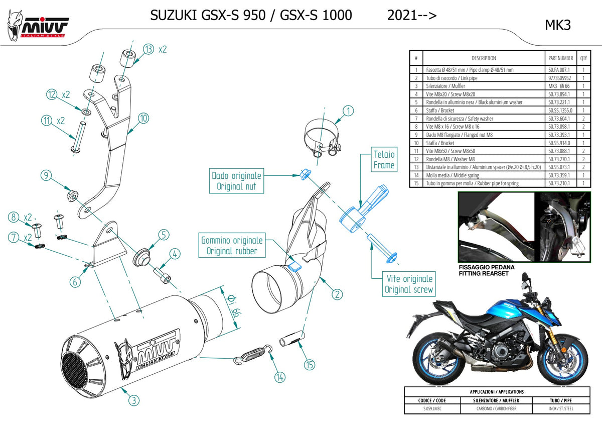 MIVV MK3 Auspuff Carbon passend für SUZUKI GSX-S 1000 2021-2026