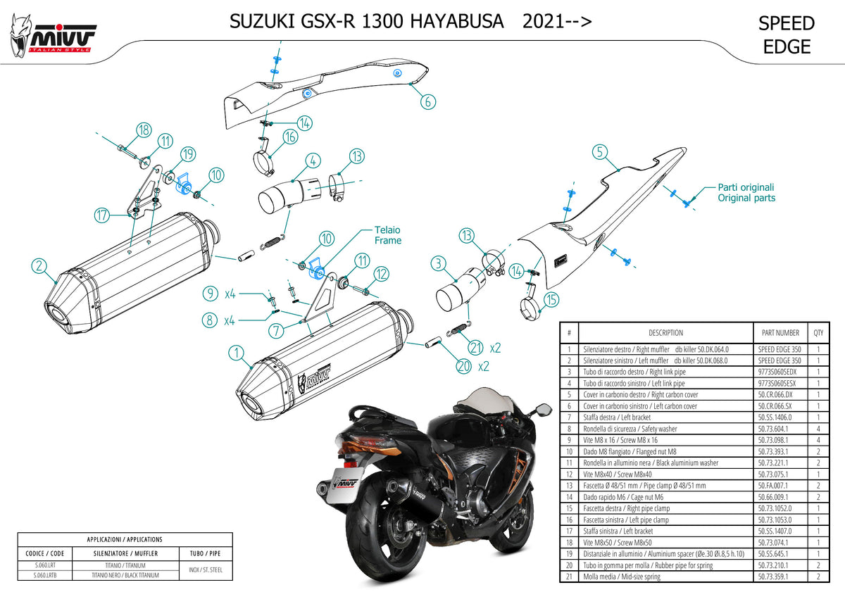 MIVV Speed Edge Auspuff schwarz passend für SUZUKI GSX-R 1300 HAYABUSA 2021-2026