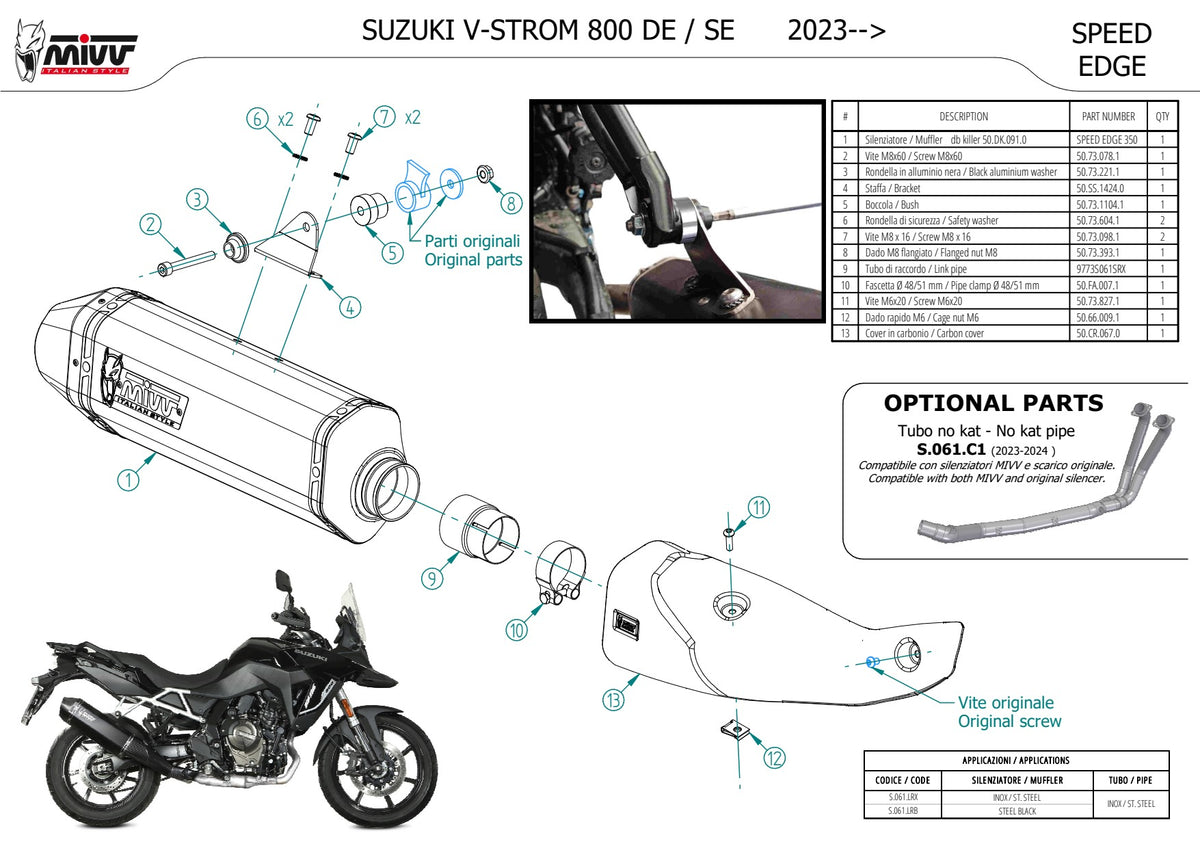 MIVV Speed Edge Auspuff schwarz passend für SUZUKI V-STROM 800 DE 2023-2026