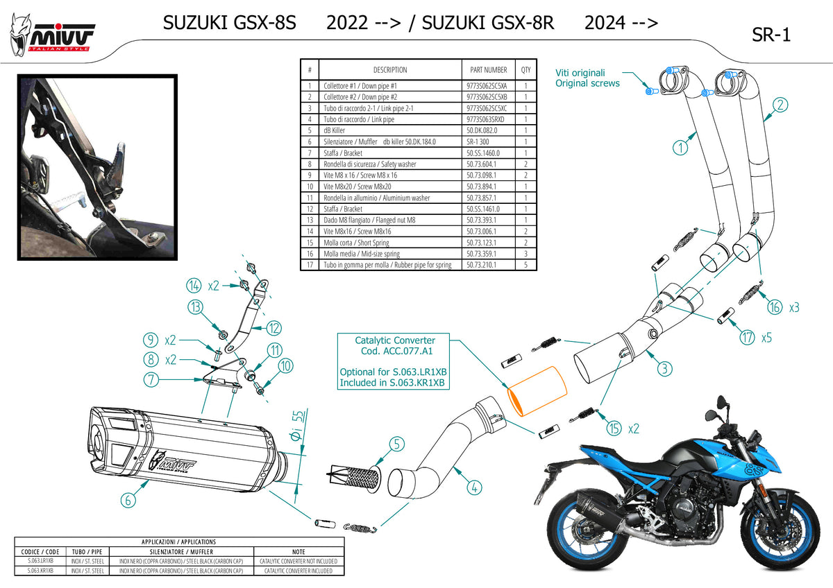 MIVV SR-1 Auspuff Komplettanlage schwarz passend für SUZUKI GSX-8S 2022-2024