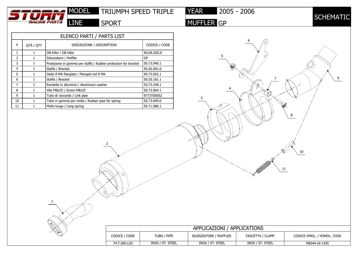 STORM GP Auspuff Tiefgelegt passend für Triumph Speed Triple 2005-2006