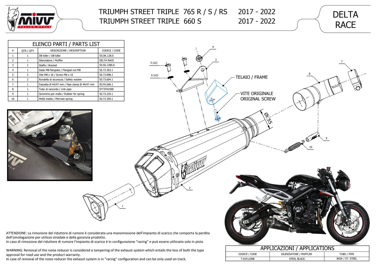 MIVV DELTA RACE Auspuff passend für Triumph Street Triple 660 S 2017-2022