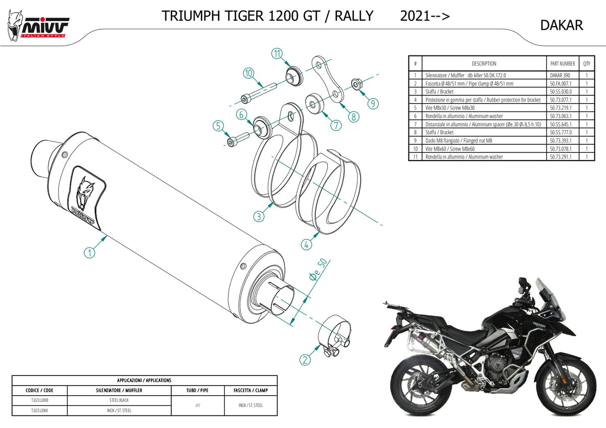 MIVV DAKAR Auspuff schwarz passend für TRIUMPH TIGER 1200 2021-2026