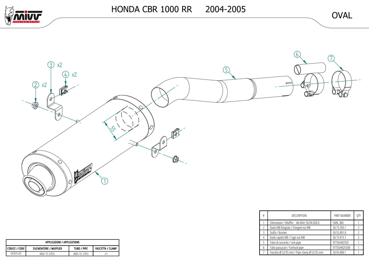 MIVV Oval Auspuff silber passend für Honda CBR 1000 RR 2004-2005