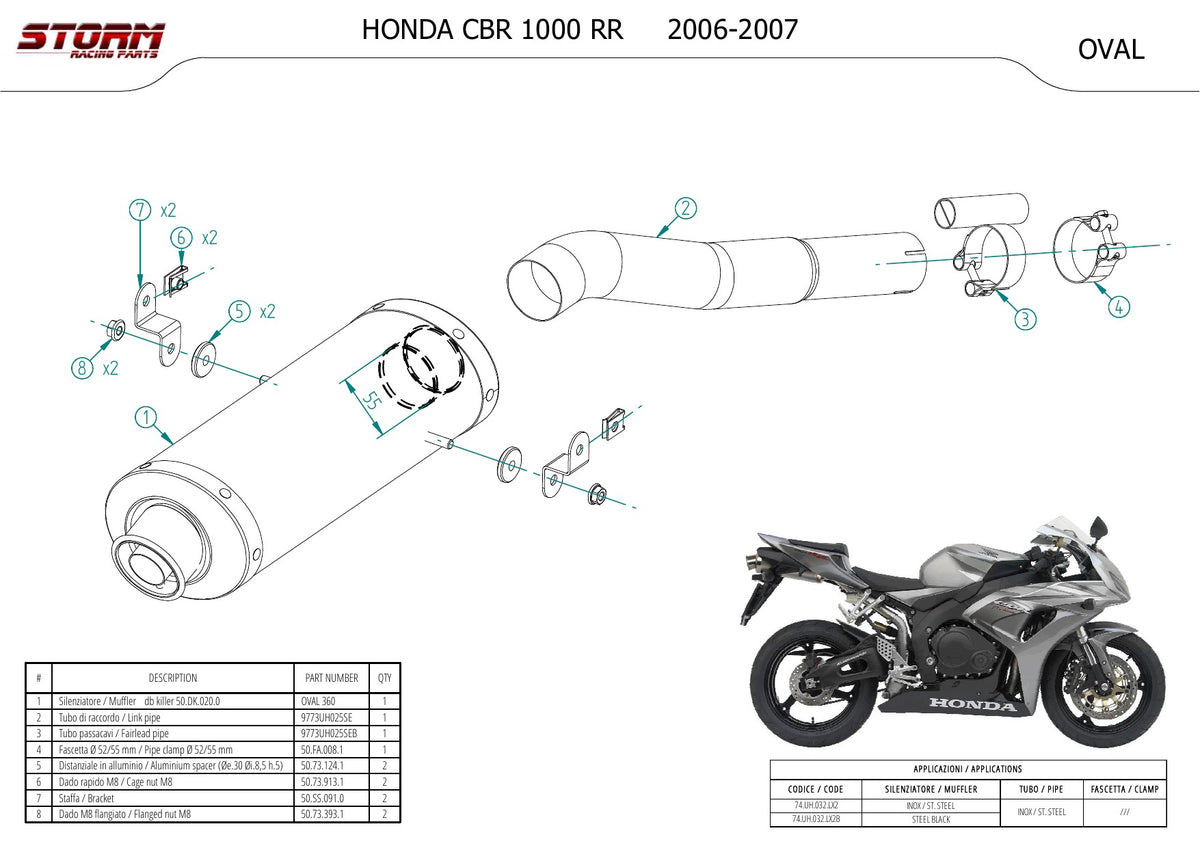STORM OVAL Auspuff schwarz passend für HONDA CBR 1000 RR 2006-2007