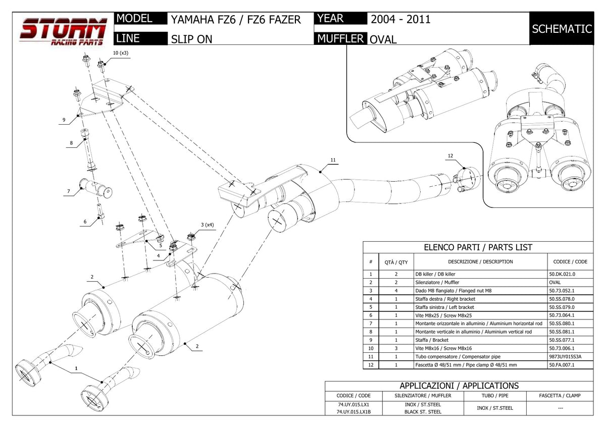 STORM OVAL Auspuff schwarz passend für YAMAHA FZ6 / FZ6 FAZER 2004-2011