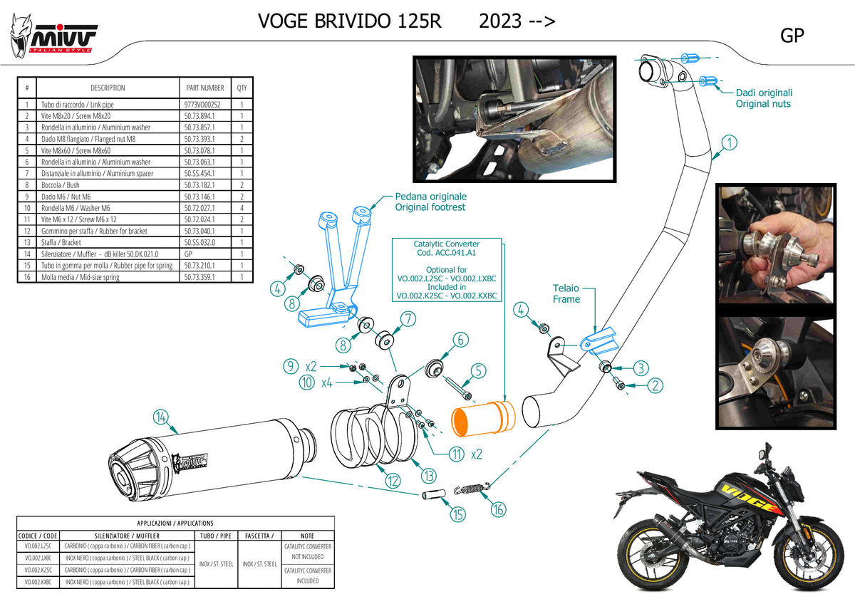 MIVV GP-C Auspuff Komplettanlage Carbon passend für VOGE BRIVIDO 125 R 2023-2024