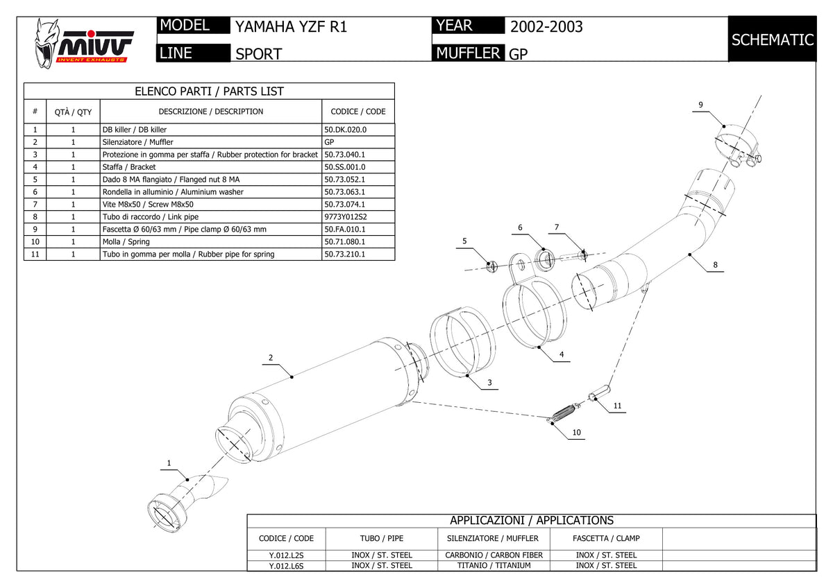 MIVV GP Auspuff schwarz passend für Yamaha YZF-R1 2002-2003