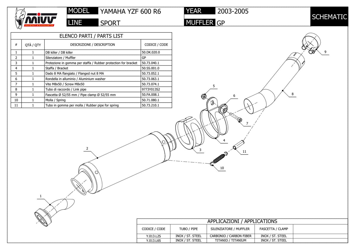 MIVV GP Auspuff Carbon passend für Yamaha YZF-R6 2003-2005