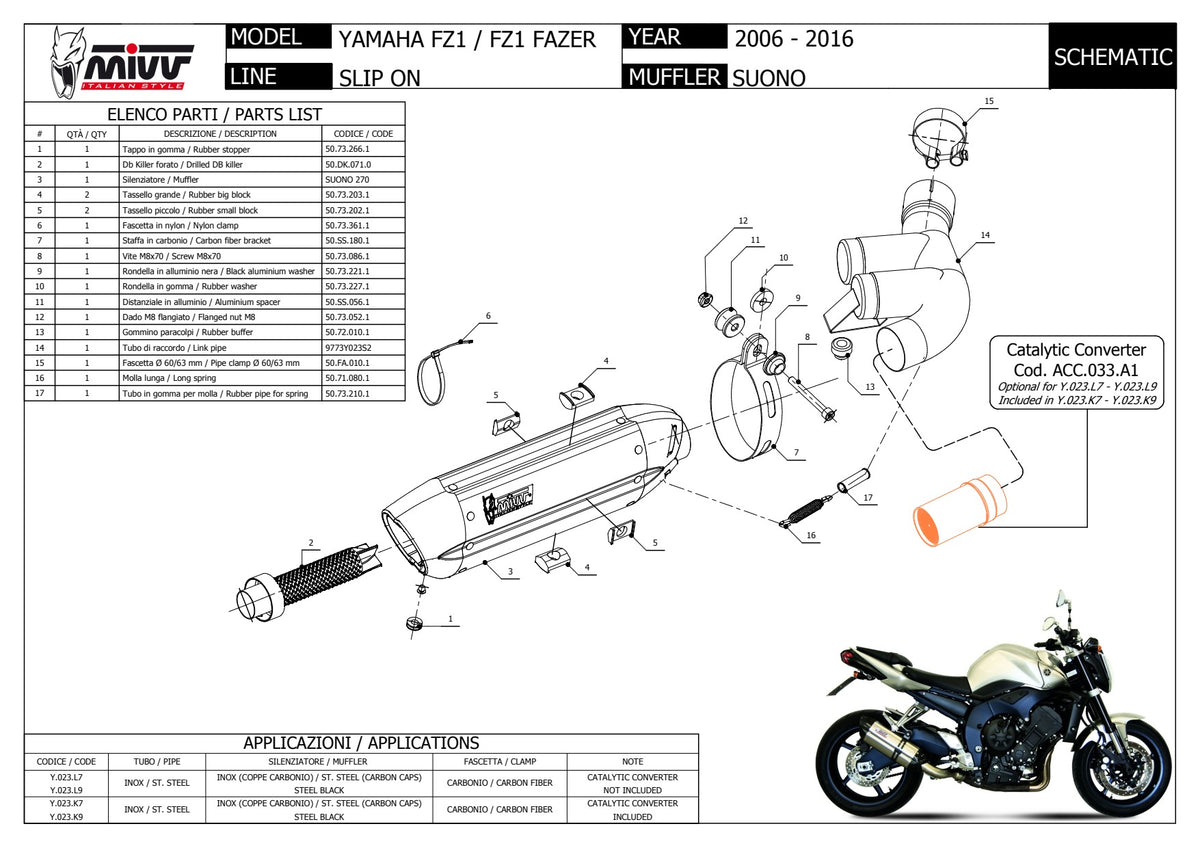MIVV Suono Auspuff Edelstahl passend für Yamaha FZ1 / FZ1 Fazer 2006-2016