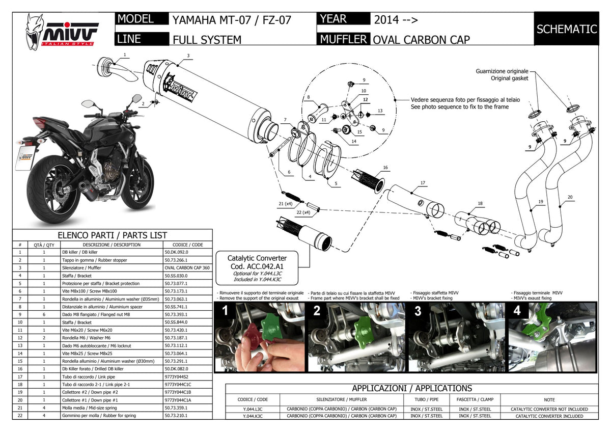 MIVV Oval Auspuff Komplettanlage Carbon passend für YAMAHA MT-07 2014-2024