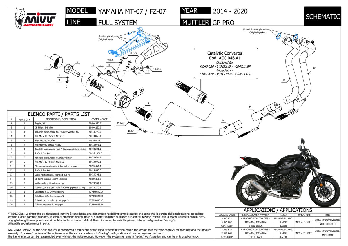MIVV GP PRO Auspuff Komplettanlage Carbon passend für YAMAHA MT-07 2014-2020