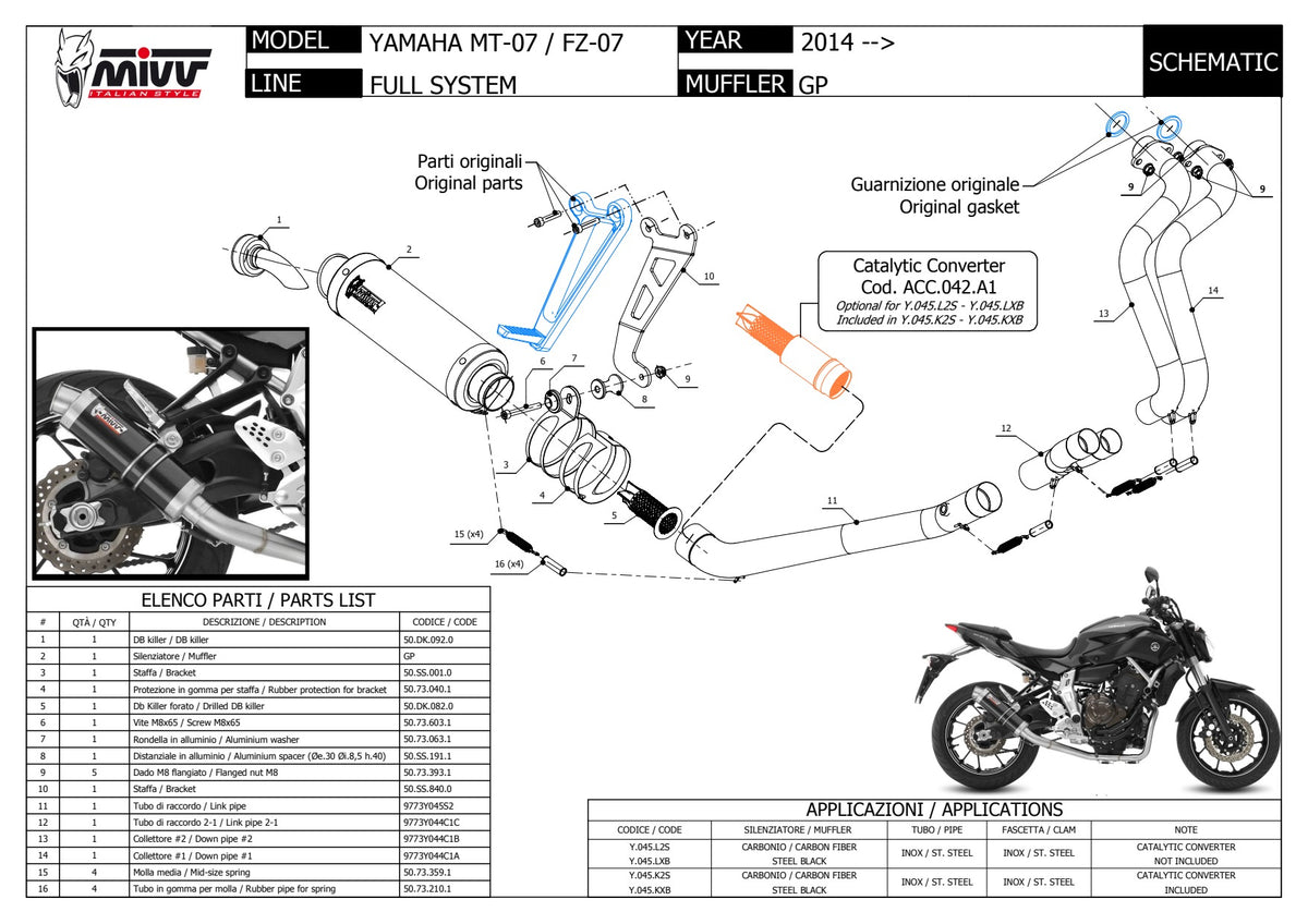 MIVV GP Auspuff Komplettanlage schwarz passend für YAMAHA MT-07 2014-2024