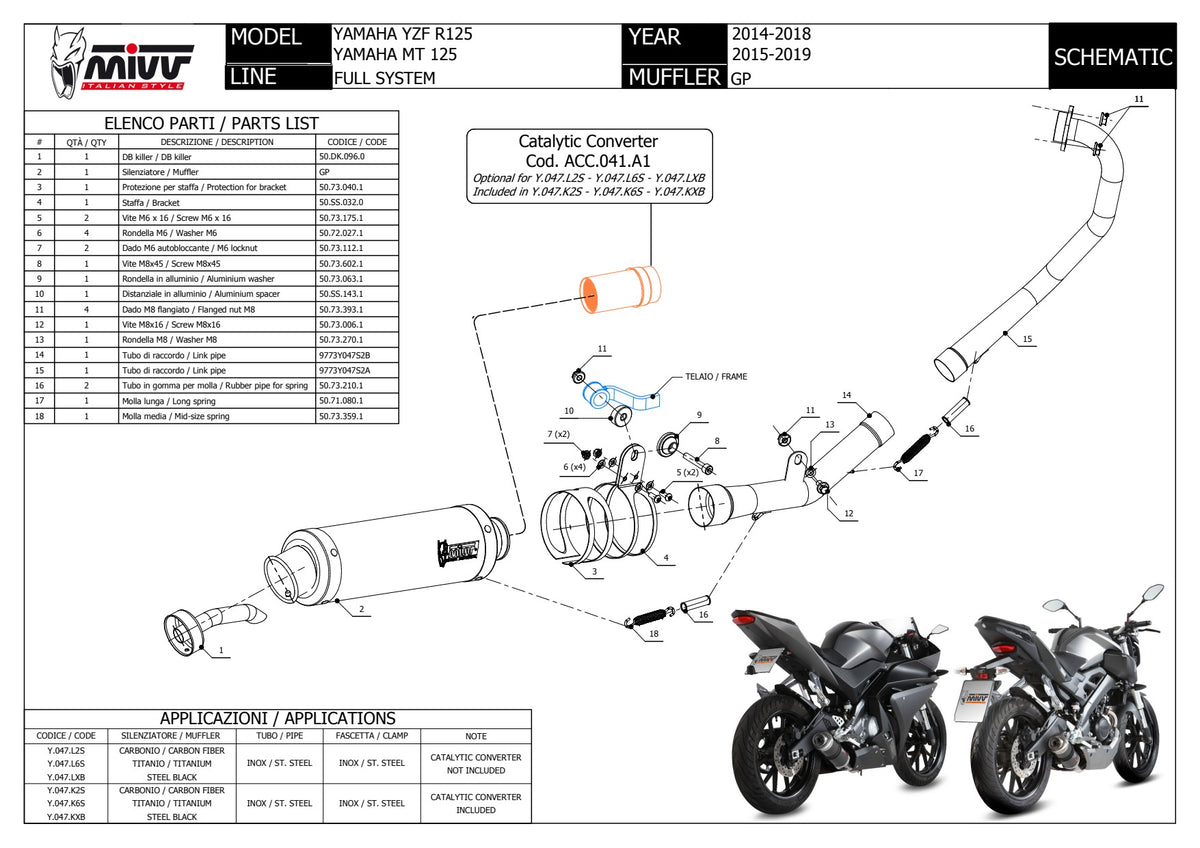MIVV GP Auspuff schwarz passend für YAMAHA YZF-R 125 2014-2018