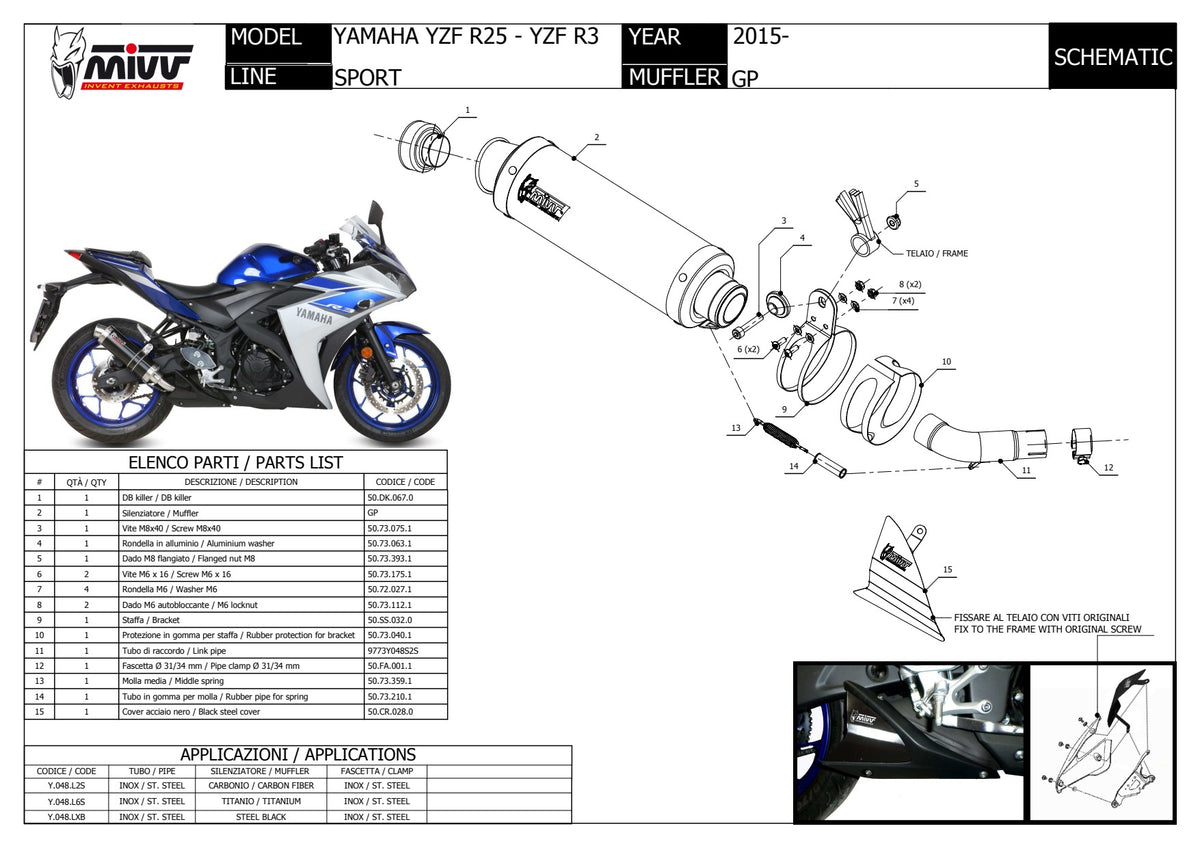 MIVV GP Auspuff schwarz passend für Yamaha YZF-R3 2015-2024