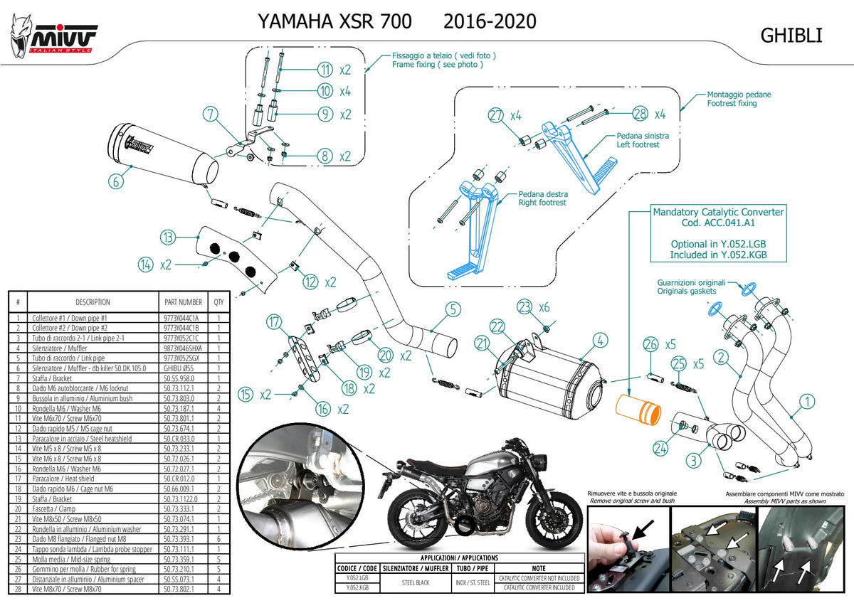 MIVV Ghibli Auspuff schwarz inkl. Krümmer passend für Yamaha XSR 700 16-20