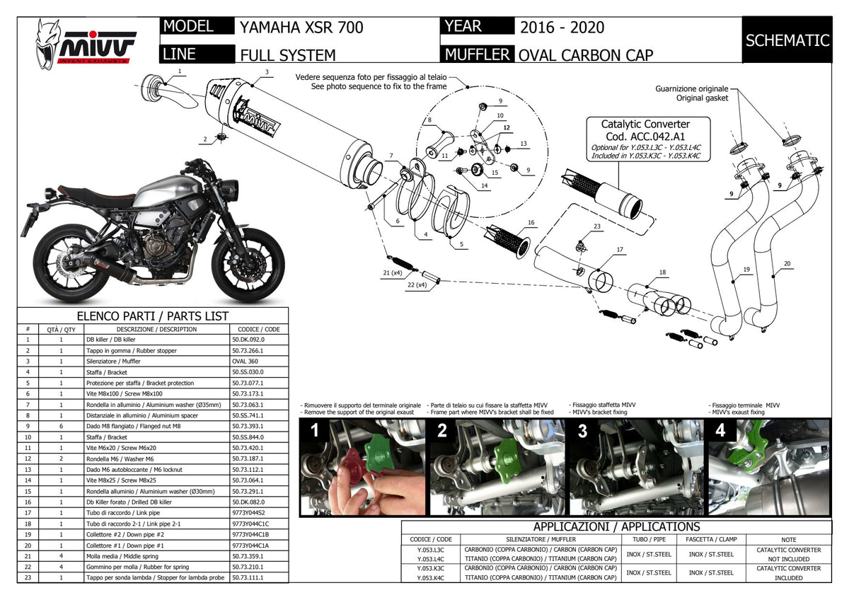 MIVV Oval Auspuff Komplettanlage Titan passend für Yamaha XSR 700 2016-2020
