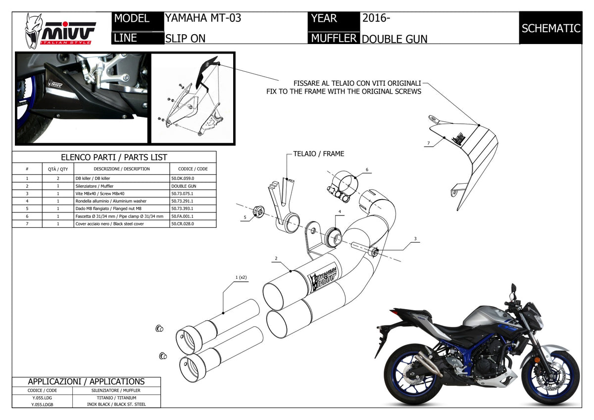 MIVV Double Gun Auspuff schwarz passend für YAMAHA MT-03 2016-2026