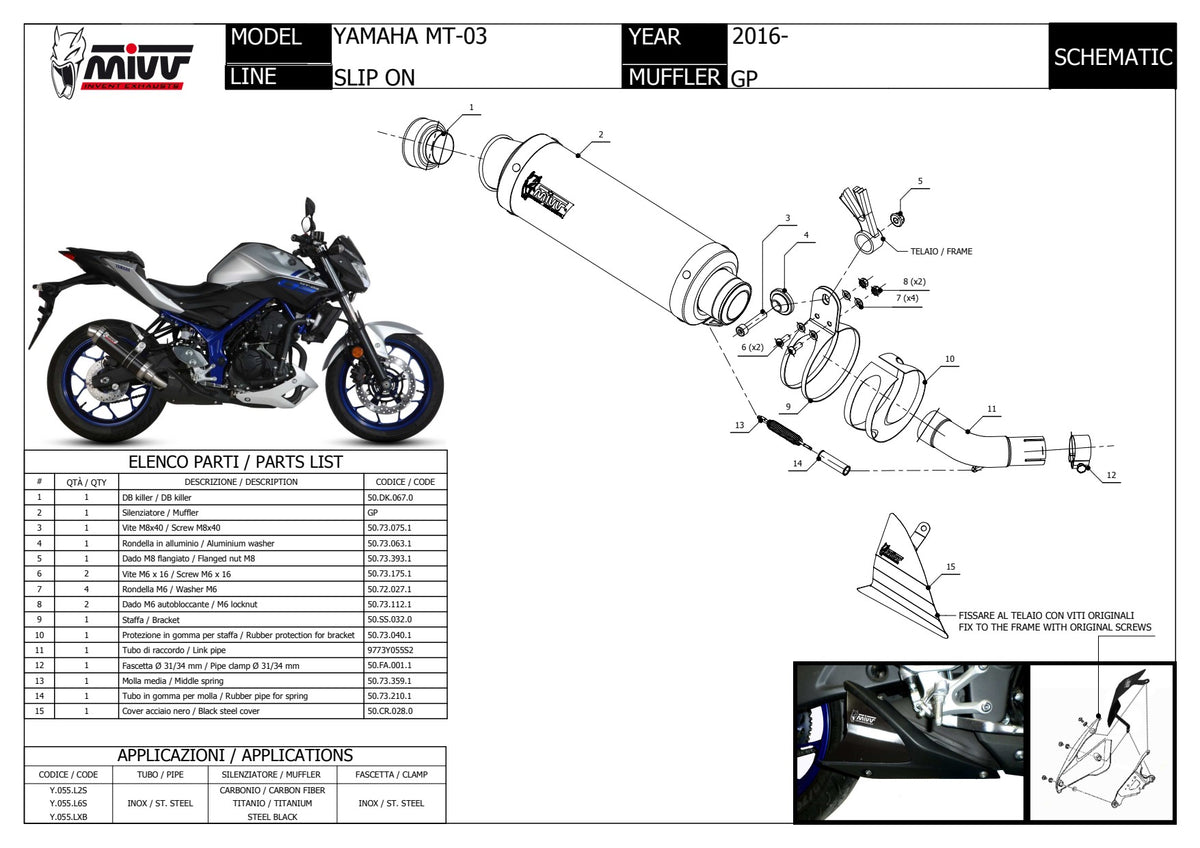 MIVV GP Auspuff Carbon passend für Yamaha MT-03 2016-2026