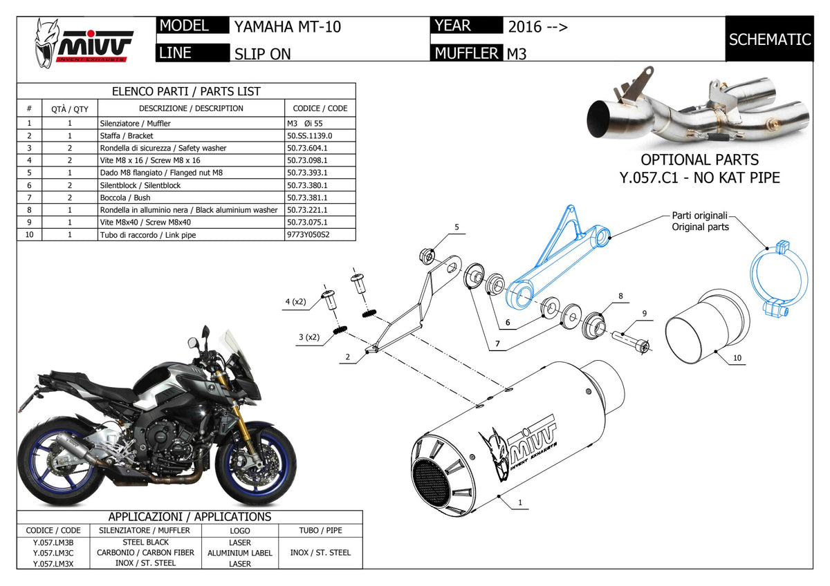 MIVV MK3 Auspuff Edelstahl passend für YAMAHA MT-10 2016-2022