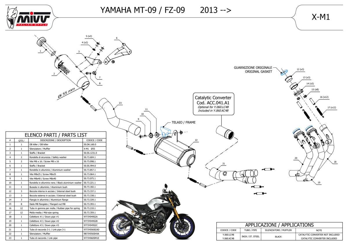 MIVV X-M1 Auspuff Komplettanlage schwarz passend für Yamaha MT-09 / SP 2013-2020